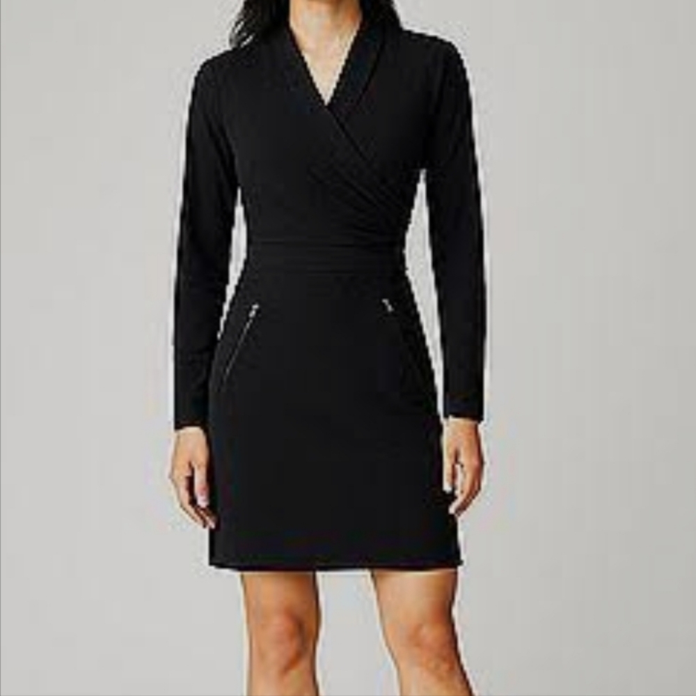 Athleta Thumb Holes Wrap Effect Black Long Sleeve Dress Size M